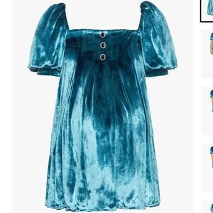Maternity Designer Cocktail Teal Velvet Mini Dress Sz 6